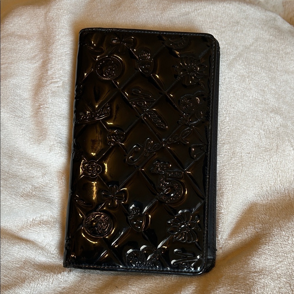 Chanel Lucky Charms Black Patent Embossed Bifold Wallet